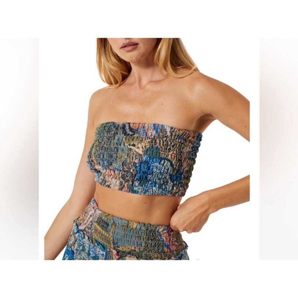 MISA Los Angeles Roksana Bandeau Chiffon Top S Blues & Pinks